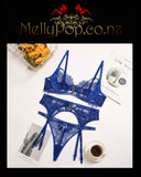 PRE ORDER! Royal Blue Luxury 3-piece Lace Bra Set
