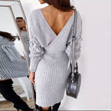 V-Neck Wrap knit winter dress