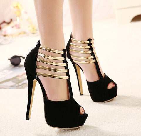 Black and Gold peep toe booties