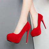 Suede look Round toe platform pumps