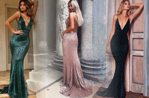 Sexy Low-cut Backless Sequined evening gown
