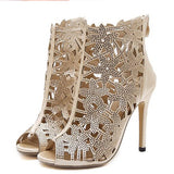 Crystal flower Peep Toe High Heels