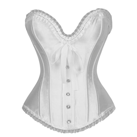 White satin corset with with lace trim