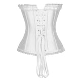White satin corset with with lace trim