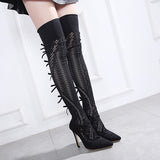 Elegant Lace Pointed High Heels Boots