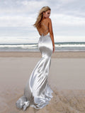 Silver Halter Bodycon Sequined Evening Dress