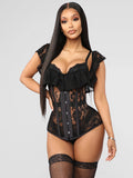 Lace off shoulder sheer corset