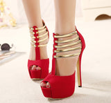 Red and Gold peep toe booties