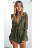 Lace sleeve V-Neck Tie Playsuit