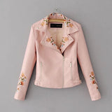 Spring Flower PU Jacket (Black, Pink)